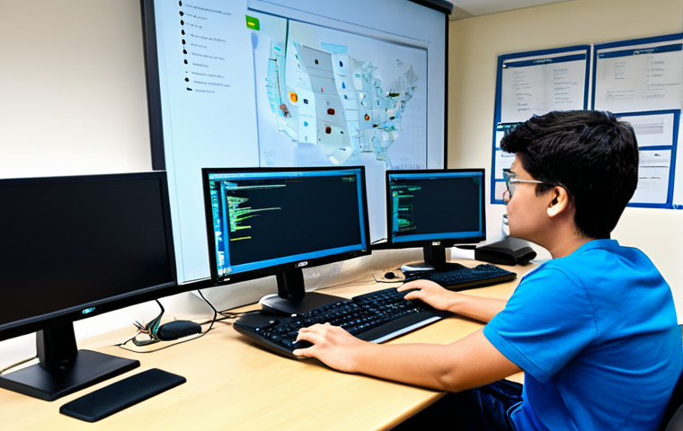 Network Simulation Lab**
"A student fully clothed in a casual t-shirt and jeans, sitting at a desk with a computer displaying Cisco Packet Tracer software simulating a network. Multiple virtual routers and switches are visible on the screen. The background is a typical home office setting with books and a whiteboard. Safe for work, appropriate content, perfect anatomy, well-formed hands, correct proportions, natural pose, learning environment, fully clothed, professional, digital illustration, high quality."
**