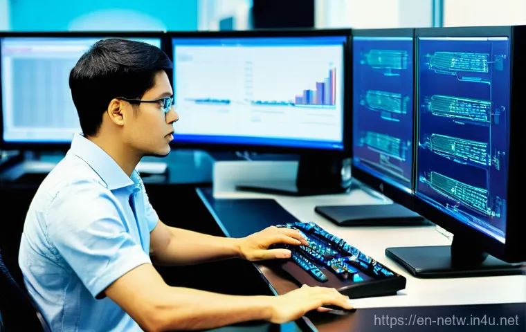 네트워크 실기 시험에서 실수하지 않는 비결 - **Prompt:** A focused network engineer, appearing to be in their late 20s to early 30s, of diverse e...