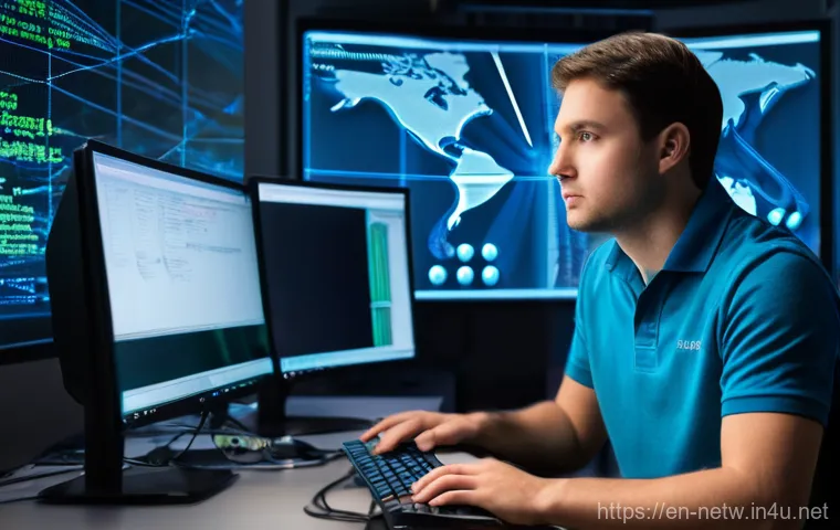 네트워크관리사 실기 시험에서 자주 출제되는 문제 분석 - **Prompt:** A focused network engineer, wearing casual but professional attire (like a polo shirt an...