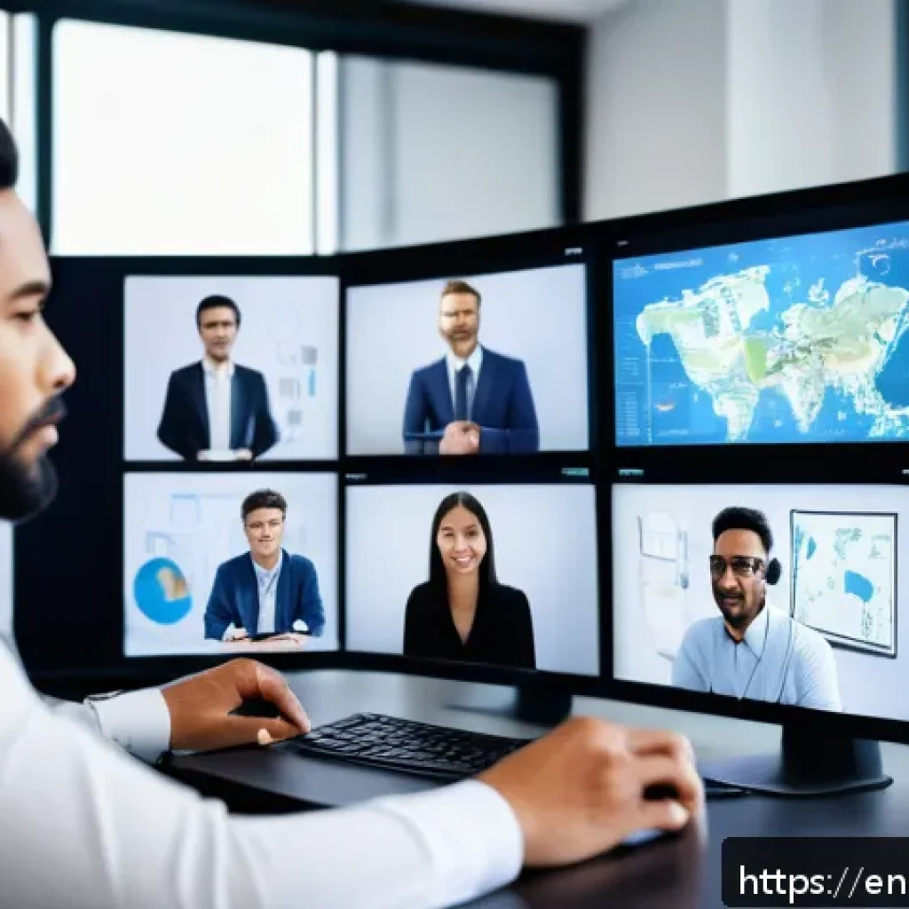 네트워크 자격증 취득 후 해외 취업 성공 후기 - A diverse group of young professionals engaged in a virtual international networking webinar, showin...