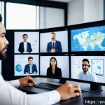 네트워크 자격증 취득 후 해외 취업 성공 후기 - A diverse group of young professionals engaged in a virtual international networking webinar, showin...