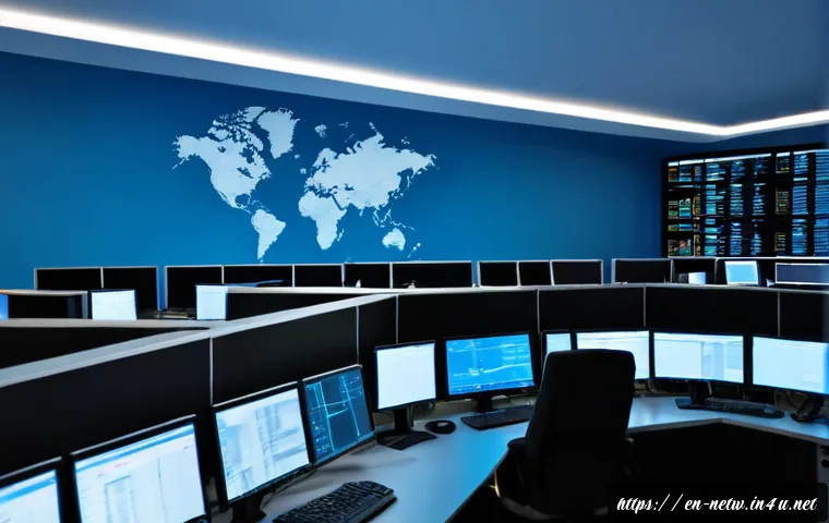 네트워크 자격증으로 진출 가능한 직군과 전망 - Photorealistic modern network operations center, confident IT network engineer monitoring abstract s...